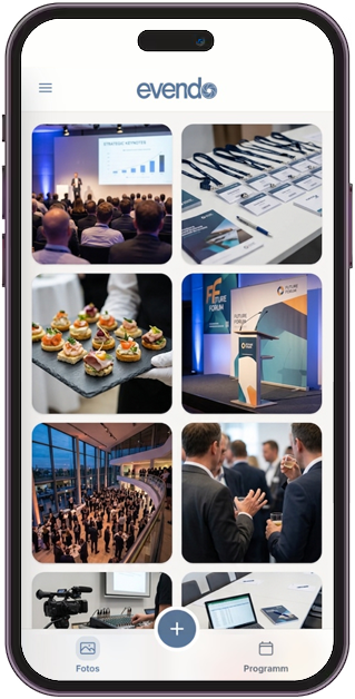 Screenshot der Evendo-Gäste-App auf dem Smartphone mit Pro-Branding